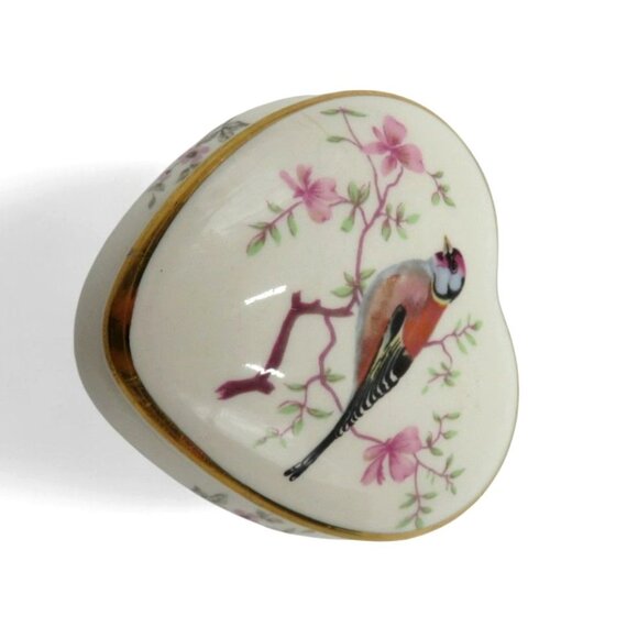 Vintage Palissy ROYAL WORCESTER Heart Trinket Bird And Floral England - Picture 7 of 13